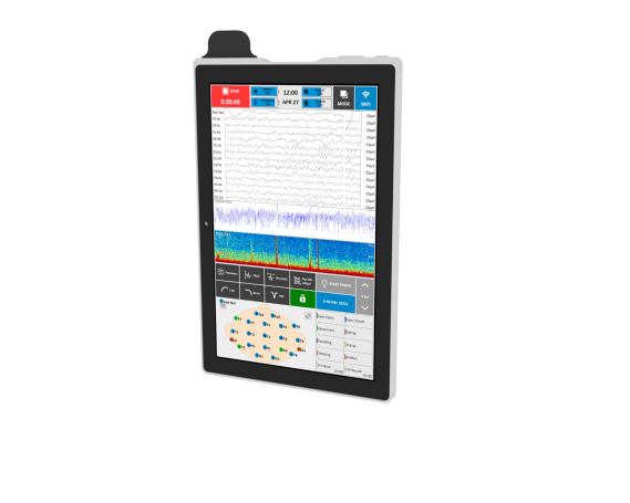 Tragbares Messgerät mit Touchscreen und grafischer Anzeige von Daten.